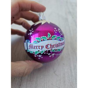 Vintage shiny Brite radko Santa wreath ball purple ornament unique Merry Xmas tr